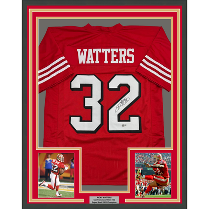 Framed Autographed/Signed Ricky Watters 35x39 San Francisco Alternate Red Football Jersey Beckett BAS COA