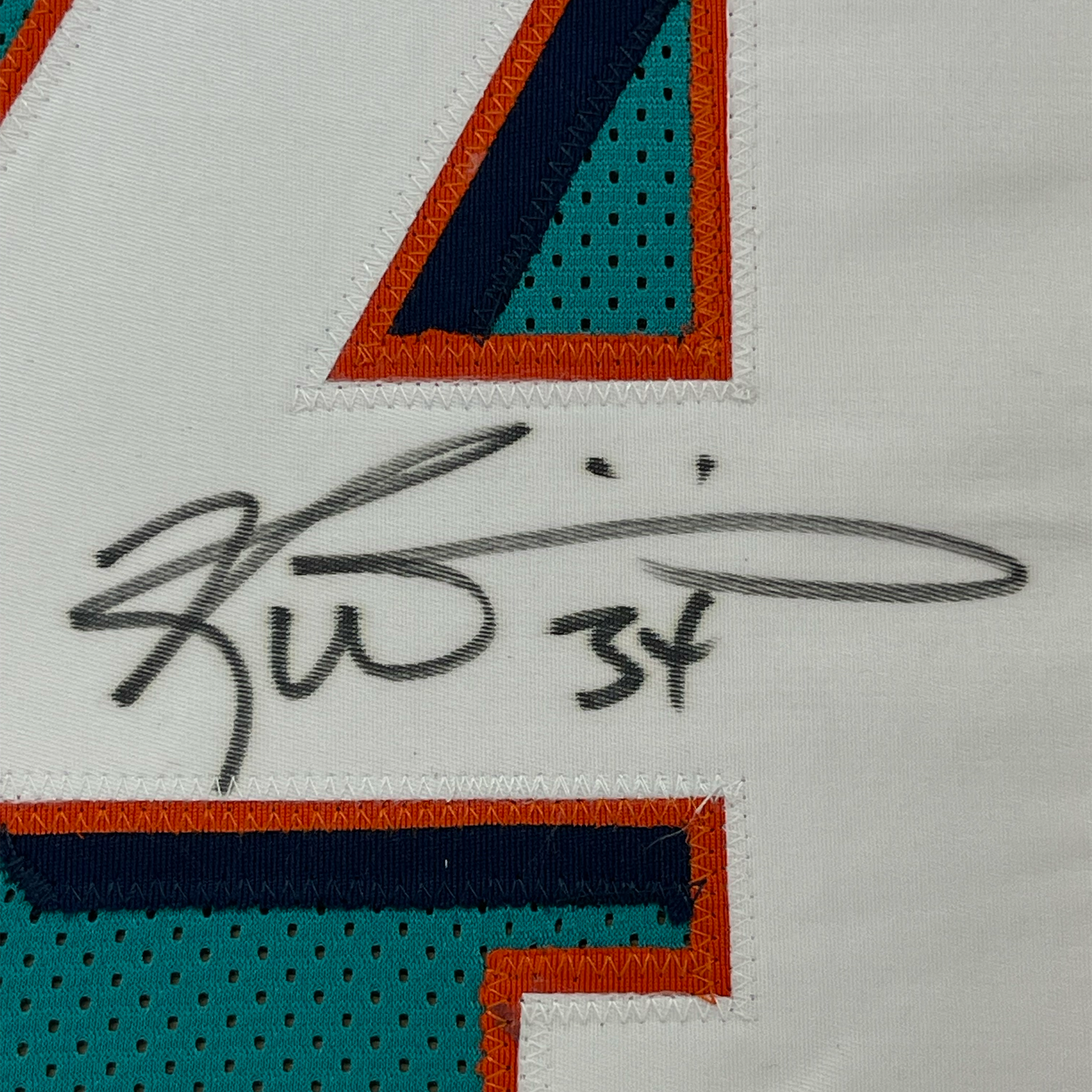 Framed Autographed/Signed Ricky Williams 35x39 Miami Teal Football Jersey JSA COA