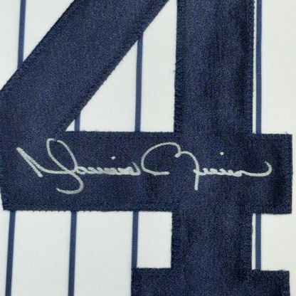 Framed Autographed/Signed Mariano Rivera 35x39 New York Pinstripe Baseball Jersey Beckett BAS COA Holo