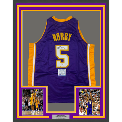 Framed Autographed/Signed Robert Horry 35x39 Los Angeles LA Purple Basketball Jersey PSA/DNA COA
