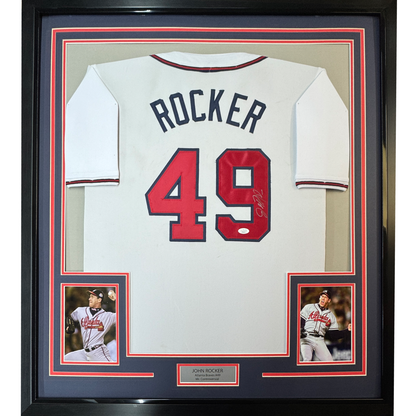 Framed Autographed/Signed John Rocker 35x39 Atlanta White Baseball Jersey PSA/DNA COA
