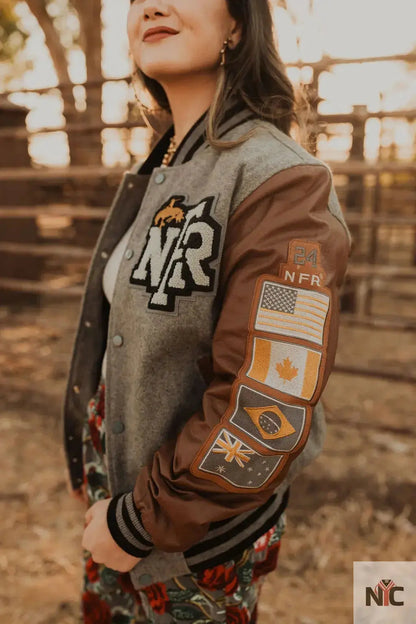 Rodeo NFR Las Vegas Brown Letterman Jacket
