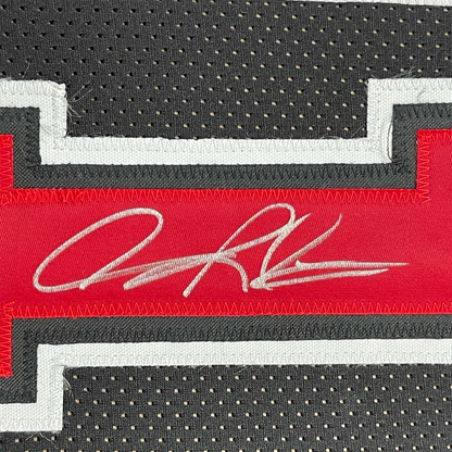 Framed Autographed/Signed Dennis Rodman 35x39 Chicago Black Basketball Jersey JSA COA