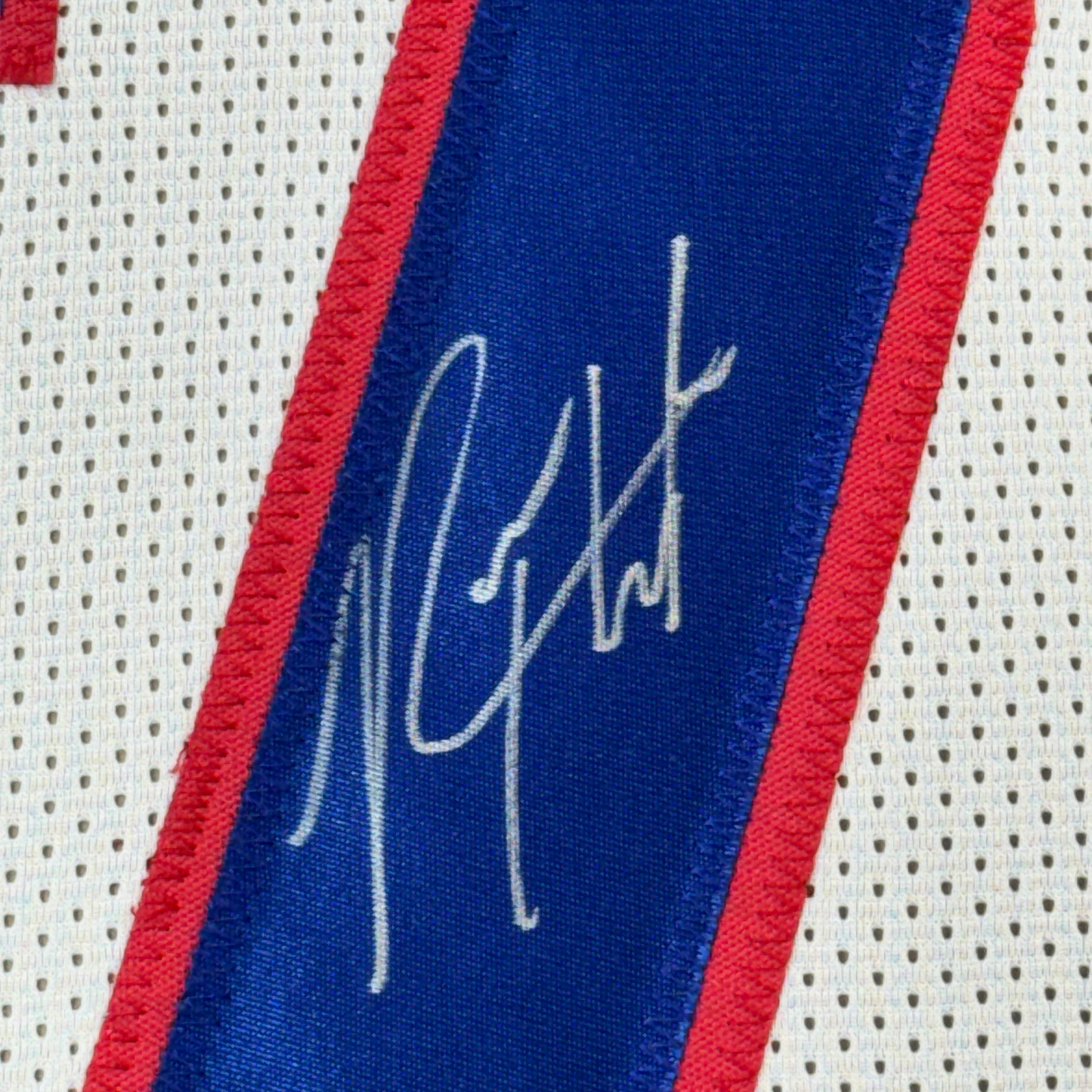 Framed Autographed/Signed Rodney Hampton 35x39 New York White Football Jersey JSA COA