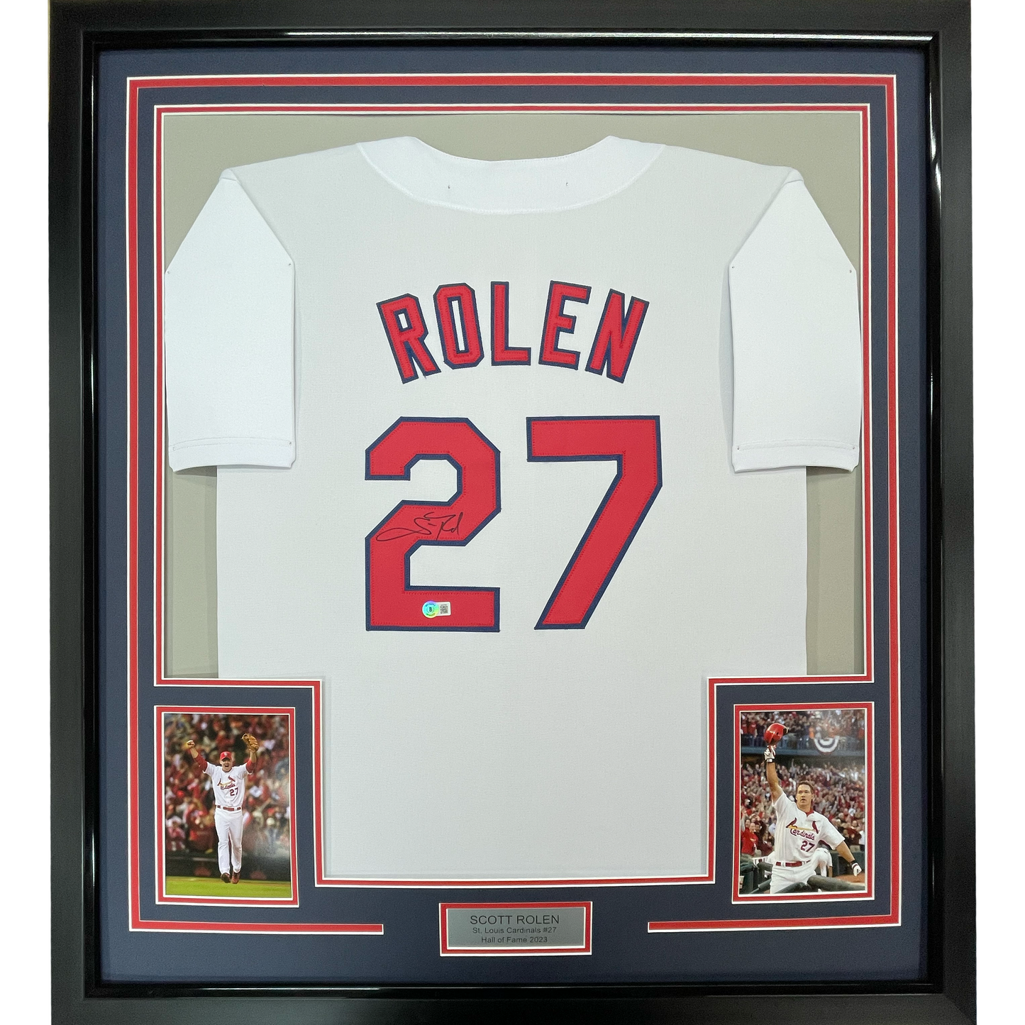 Framed Autographed/Signed Scott Rolen 35x39 St. Louis White Baseball Jersey Beckett BAS COA