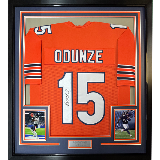 Framed Autographed/Signed Rome Odunze 35x39 Chicago Orange Football Jersey JSA COA