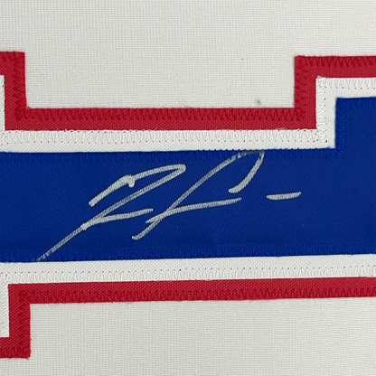 Framed Autographed/Signed Ronald Acuna Jr. 35x39 Atlanta White Retro Baseball Jersey Beckett BAS COA