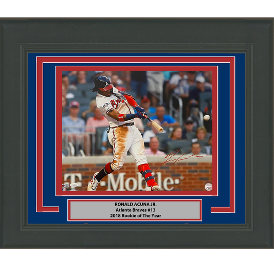 Framed Autographed/Signed Ronald Acuna Jr. Atlanta Braves 16x20 Baseball Photo JSA COA #10