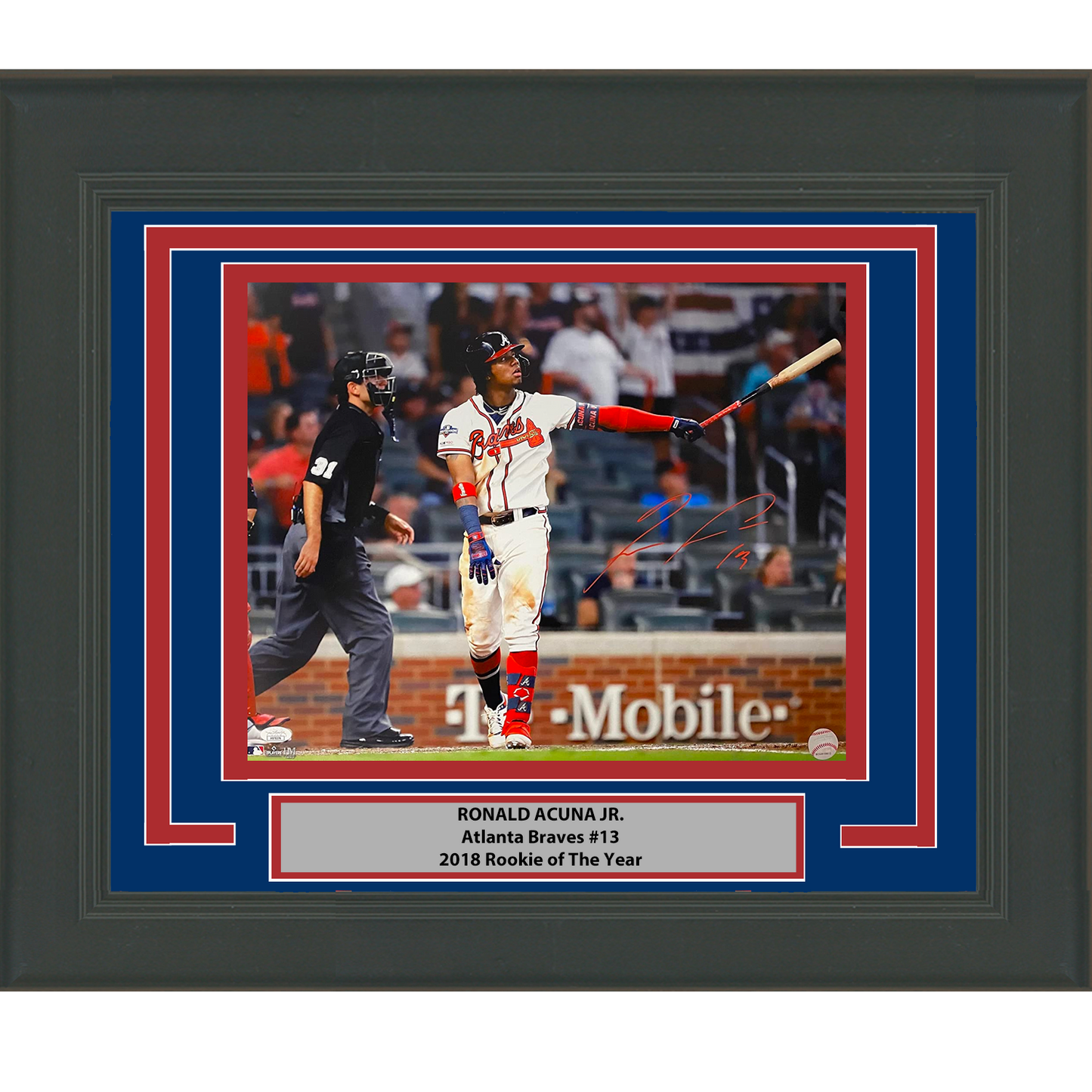 Framed Autographed/Signed Ronald Acuna Jr. Atlanta Braves 16x20 Baseball Photo JSA COA #3