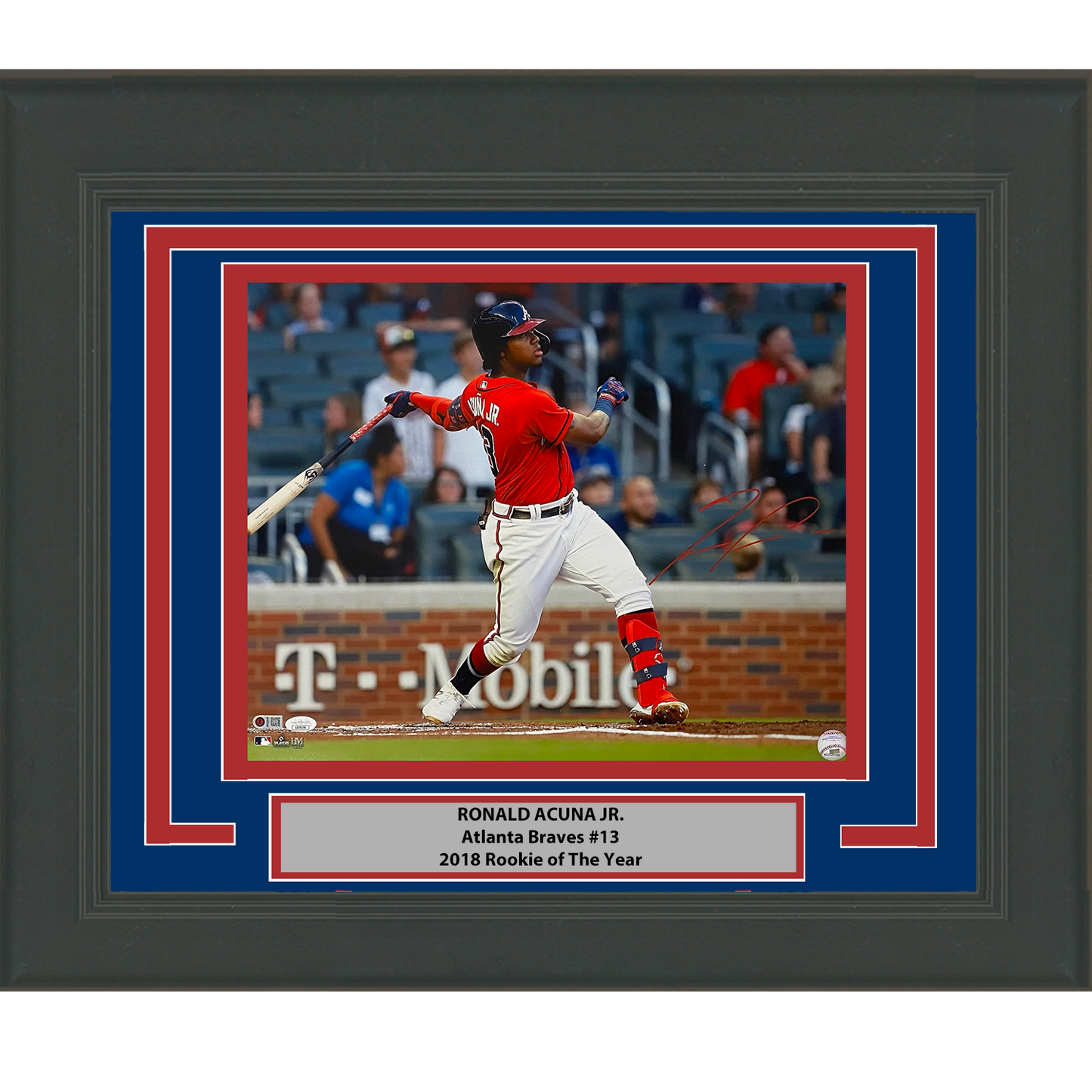 Framed Autographed/Signed Ronald Acuna Jr. Atlanta Braves 16x20 Baseball Photo JSA COA #8