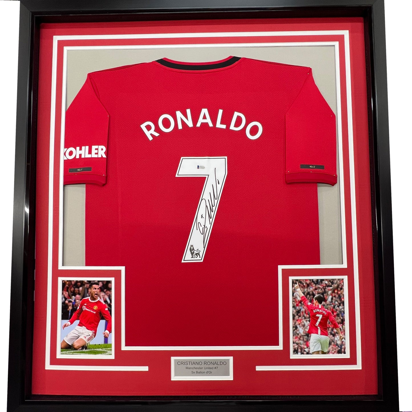 Framed Autographed/Signed Cristiano Ronaldo 35x39 Manchester United Red Soccer Jersey Beckett BAS COA