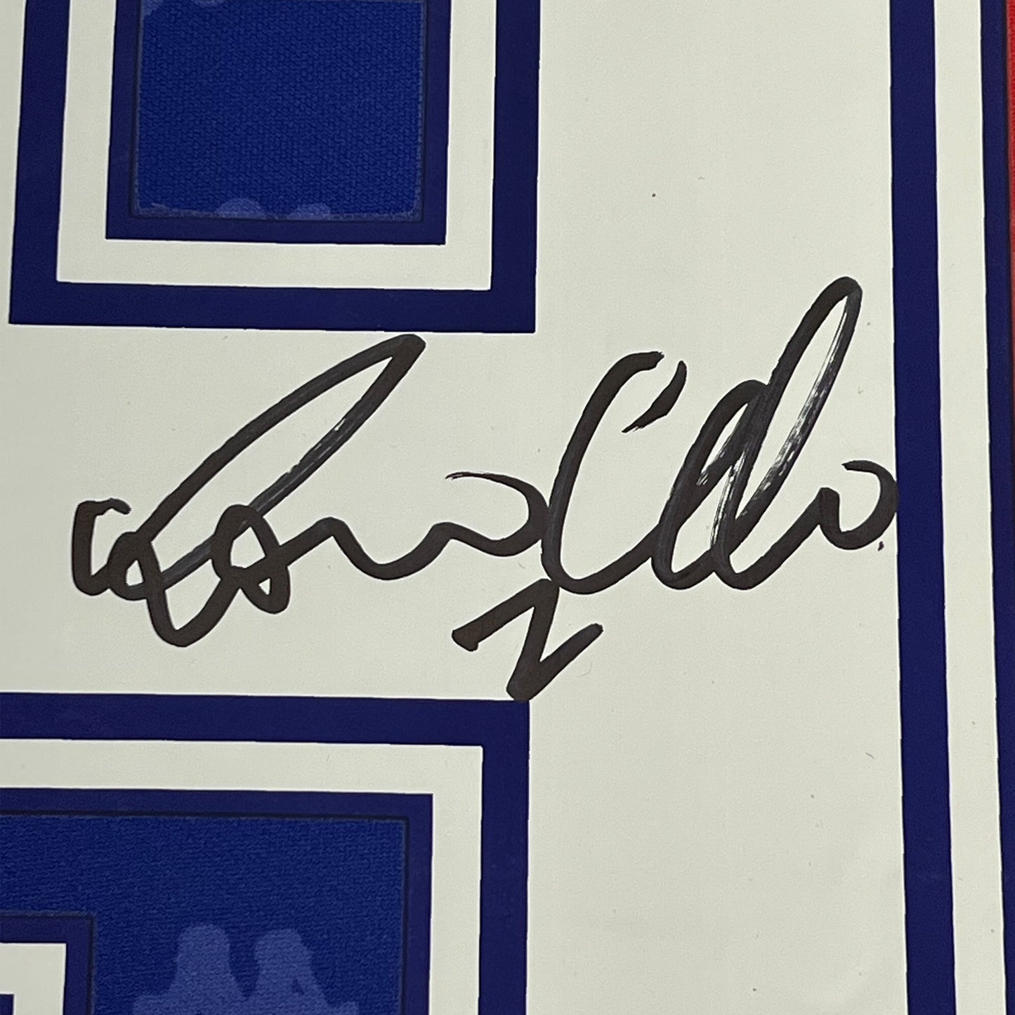 Framed Autographed/Signed Ronaldo Nazario 35x39 FC Barcelona Red/Blue Soccer Jersey Beckett BAS COA