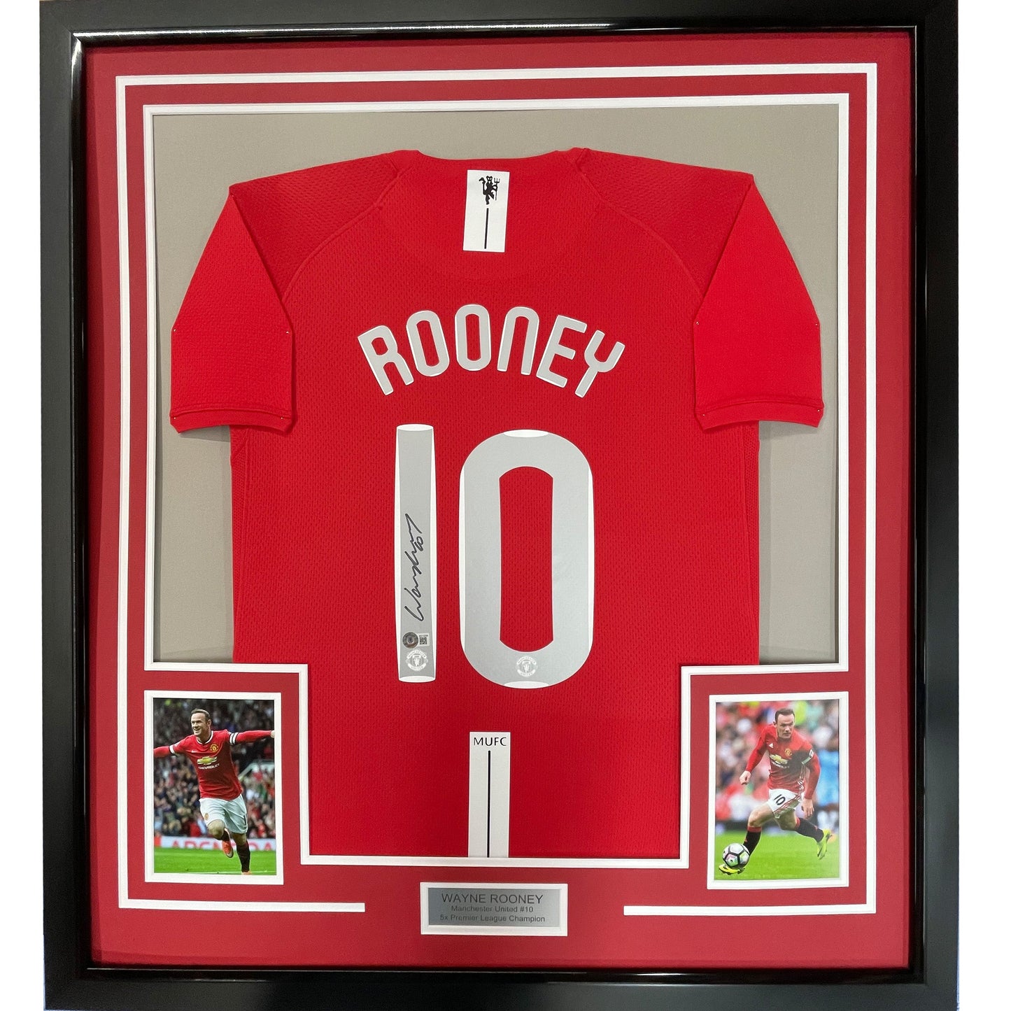 Framed Autographed/Signed Wayne Rooney 35x39 Manchester United Red 2008 Champions League Final Soccer Jersey Beckett BAS COA