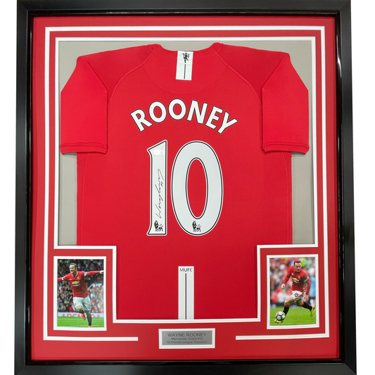 Framed Autographed/Signed Wayne Rooney 35x39 Manchester United Red 2008 Soccer Jersey Beckett BAS COA