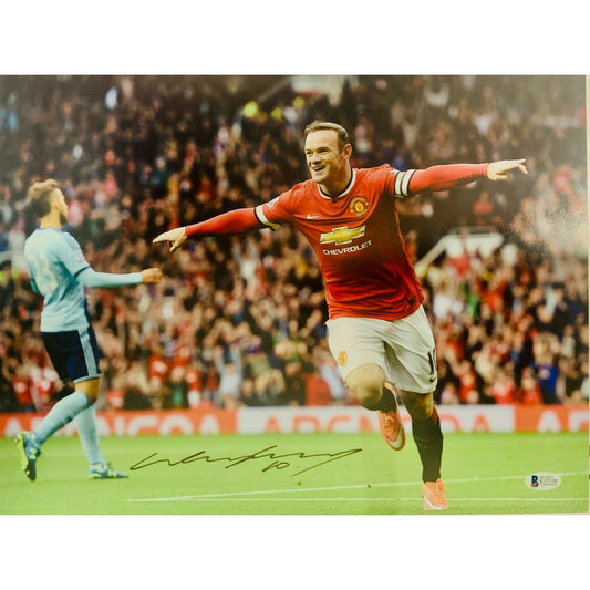 Autographed/Signed Wayne Rooney Manchester United Soccer Futbol 12x16 Photo Beckett BAS COA