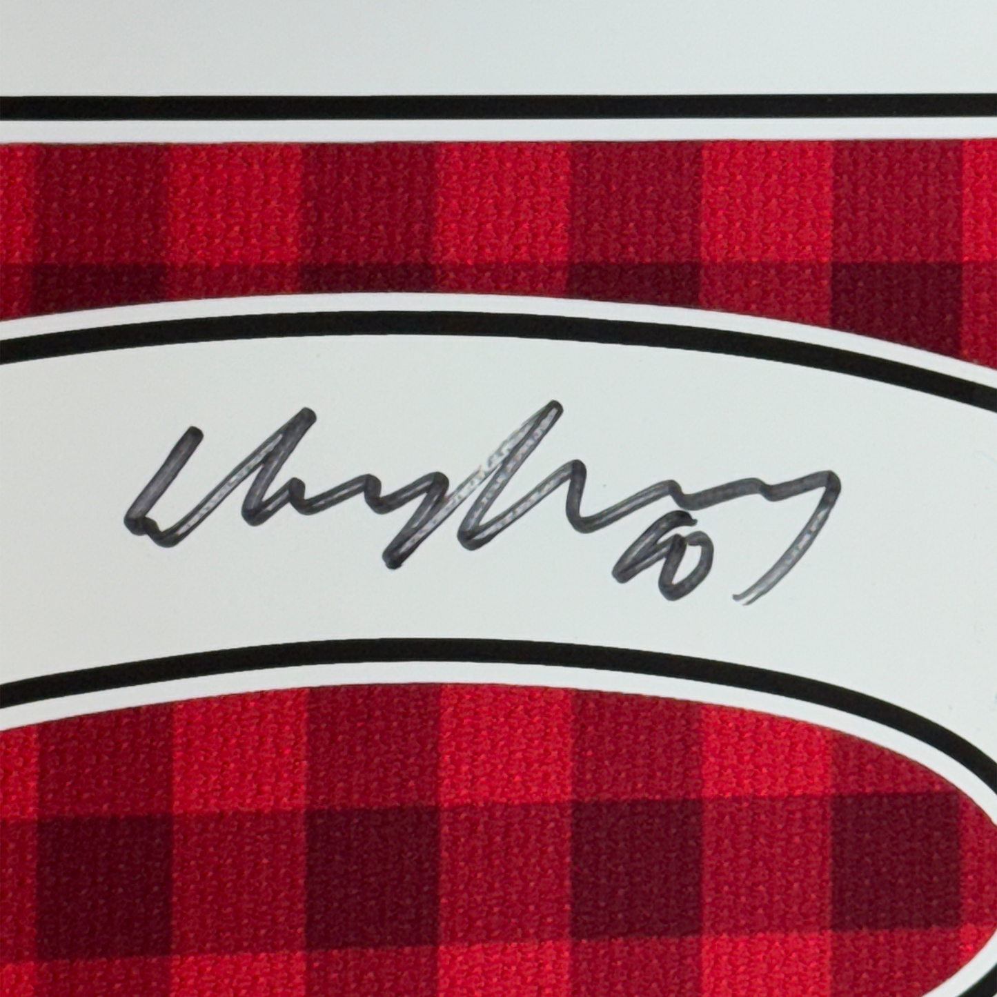 Framed Autographed/Signed Wayne Rooney 35x39 Manchester United Red Checkered Soccer Jersey Beckett BAS COA