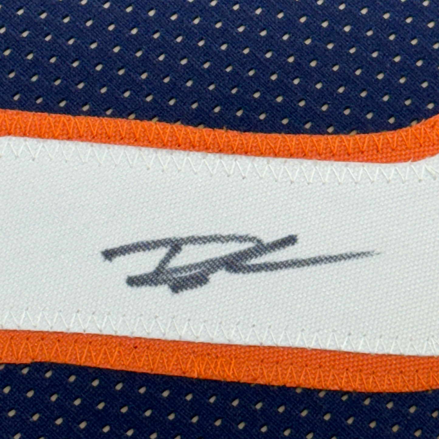 Framed Autographed/Signed Roschon Johnson 35x39 Chicago Blue Football Jersey JSA COA