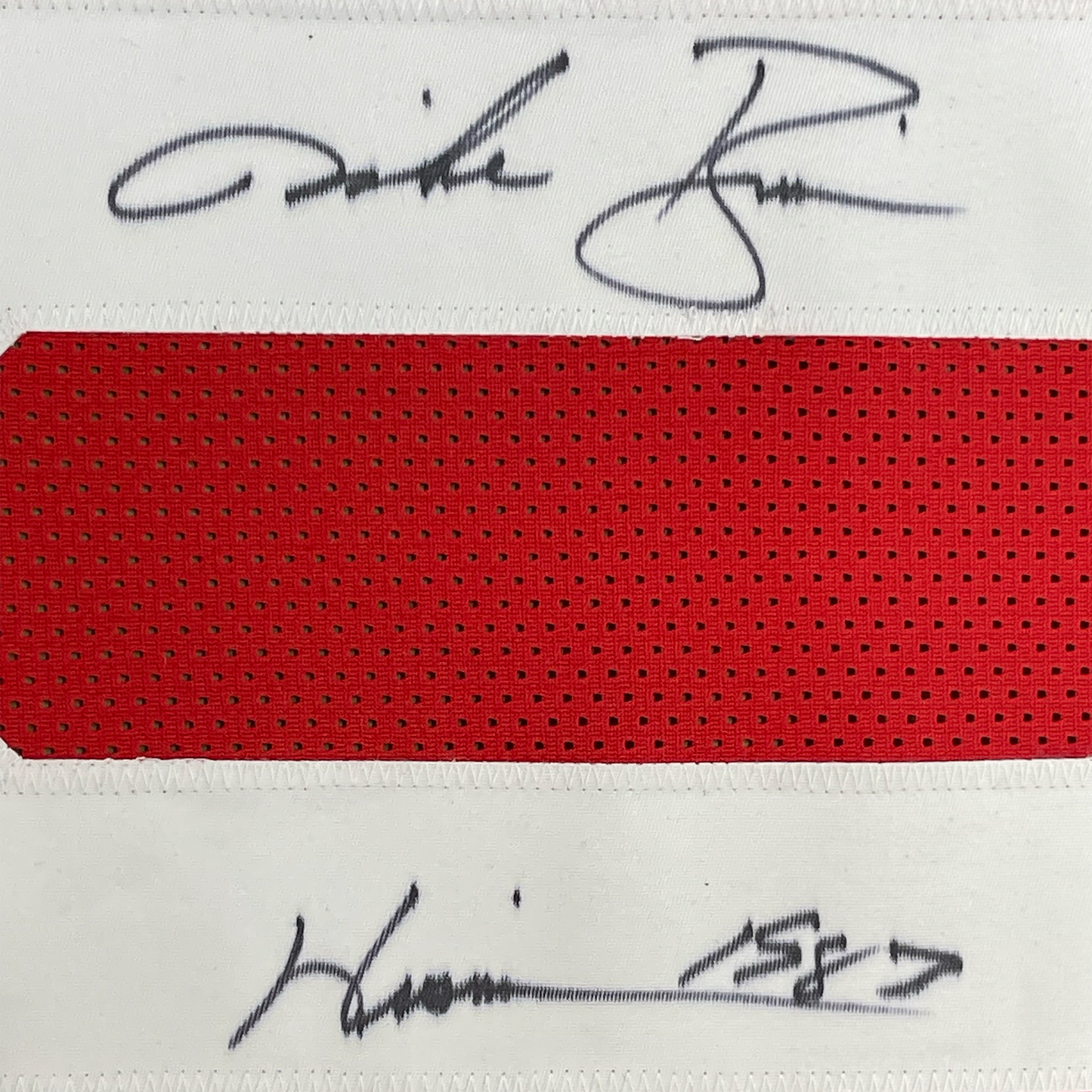 Framed Autographed/Signed Mike Rozier 35x39 Heisman 1983 Nebraska Red College Football Jersey JSA COA