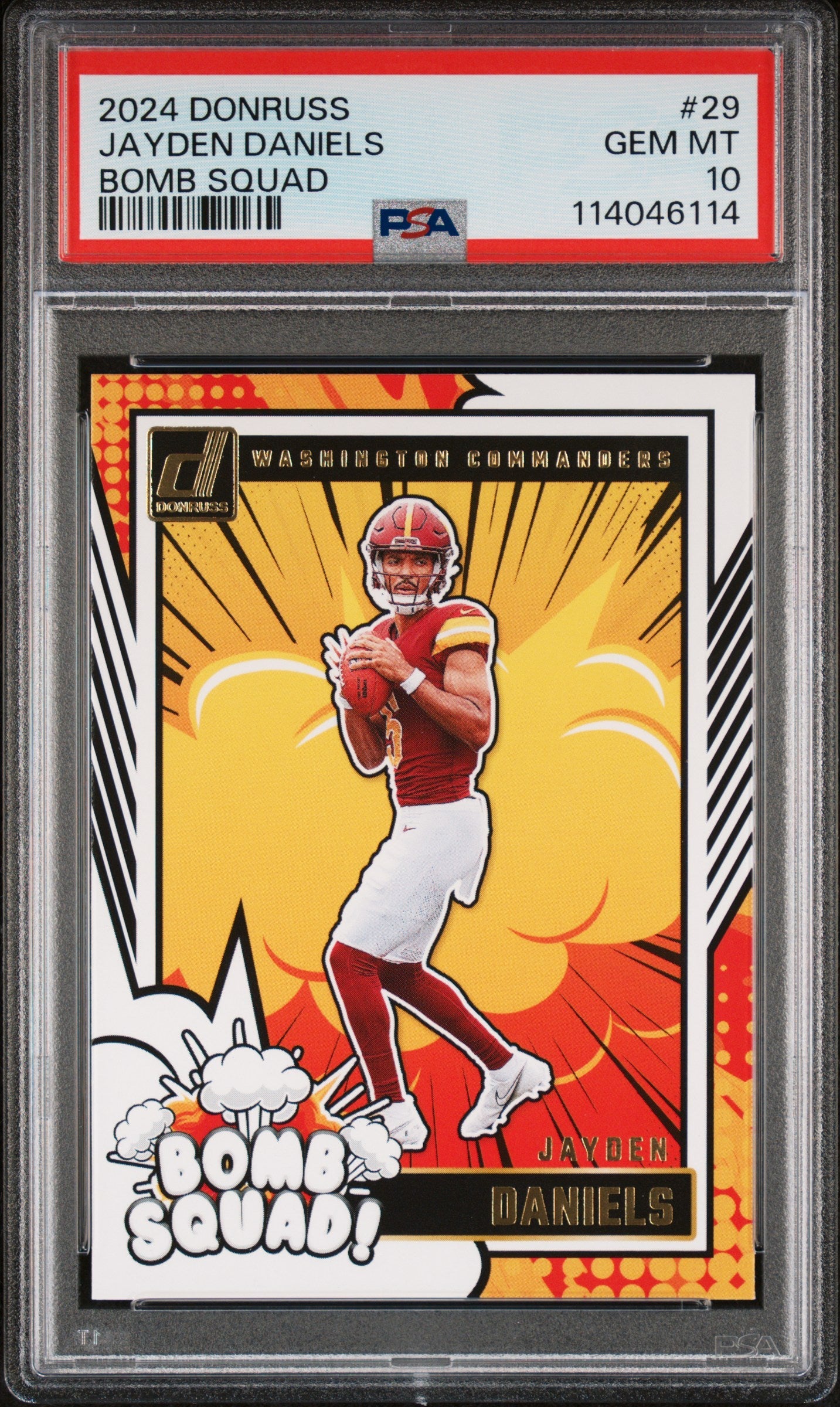 Graded 2024 Panini Donruss Jayden Daniels #29 Bomb Squad Rookie RC Football Card PSA 10 Gem Mint