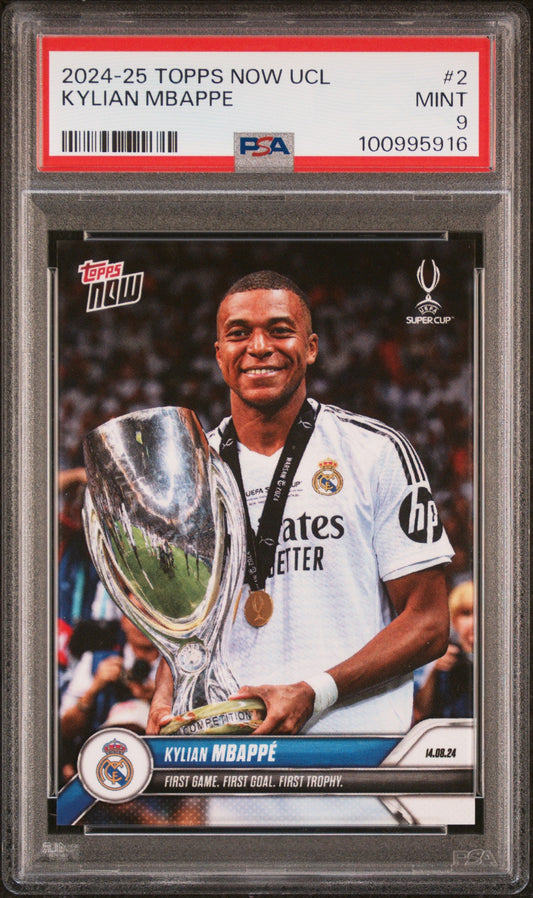 Graded 2024 Topps Now Champions League Kylian Mbappe #2 Soccer Card PSA 9 Mint