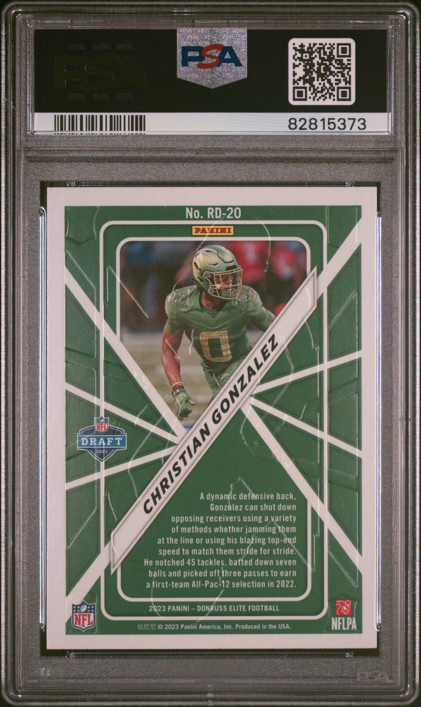 Graded 2023 Panini Donruss Elite Christian Gonzalez #20 Rookie on Deck Rookie RC Football Card PSA 10 Gem Mint
