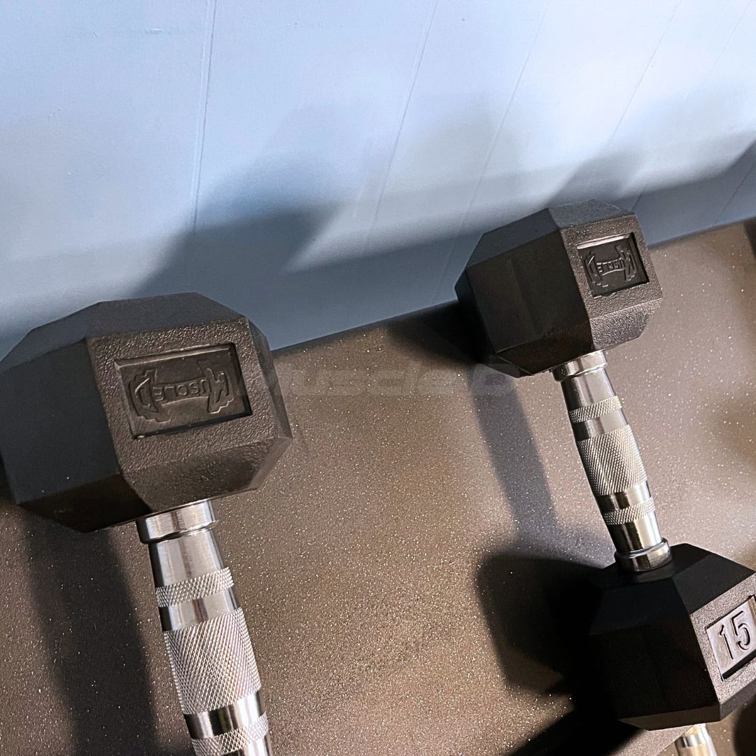 Rubber Hex Dumbbell Set - Muscle D FItness - Steel Handle - Quality knurling - Weightlfting