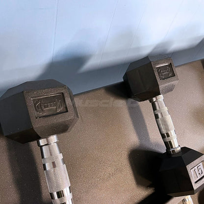 Rubber Hex Dumbbell Set - Muscle D FItness - Steel Handle - Quality knurling - Weightlfting