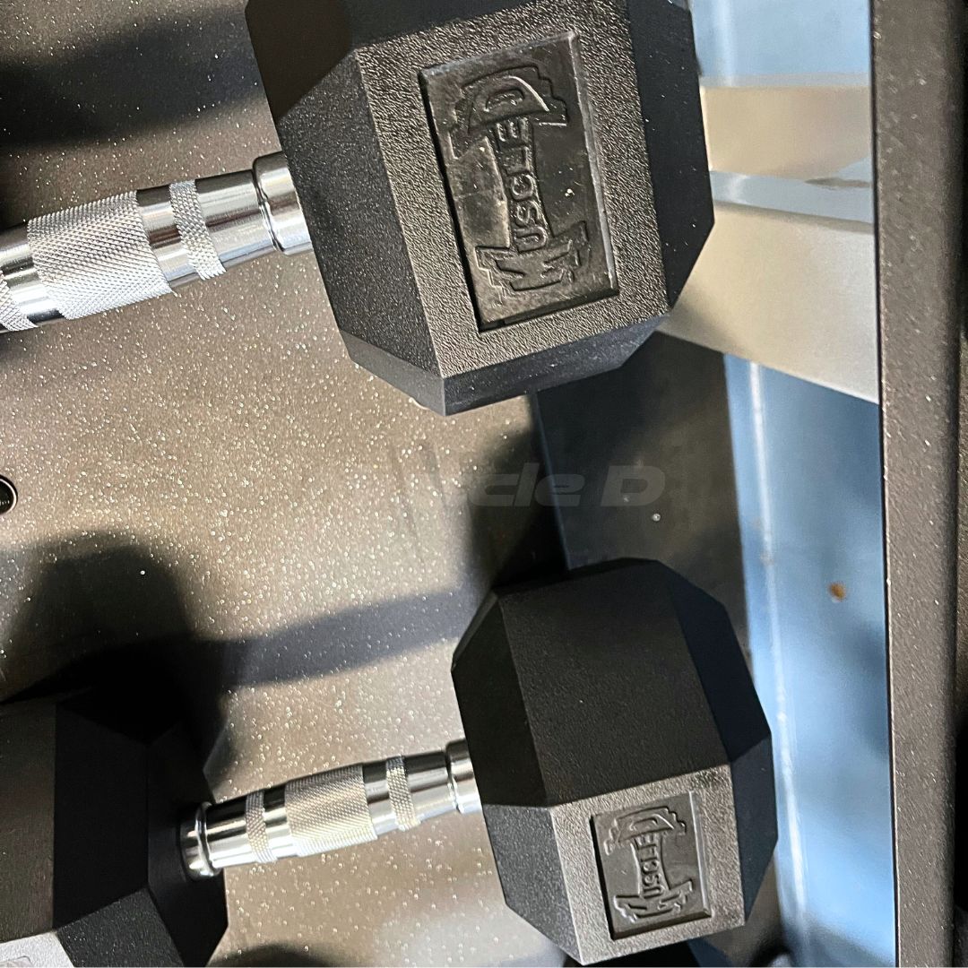 Rubber Hex Dumbbell Set - Muscle D FItness - Steel Handle - Quality knurling - Weightlfting