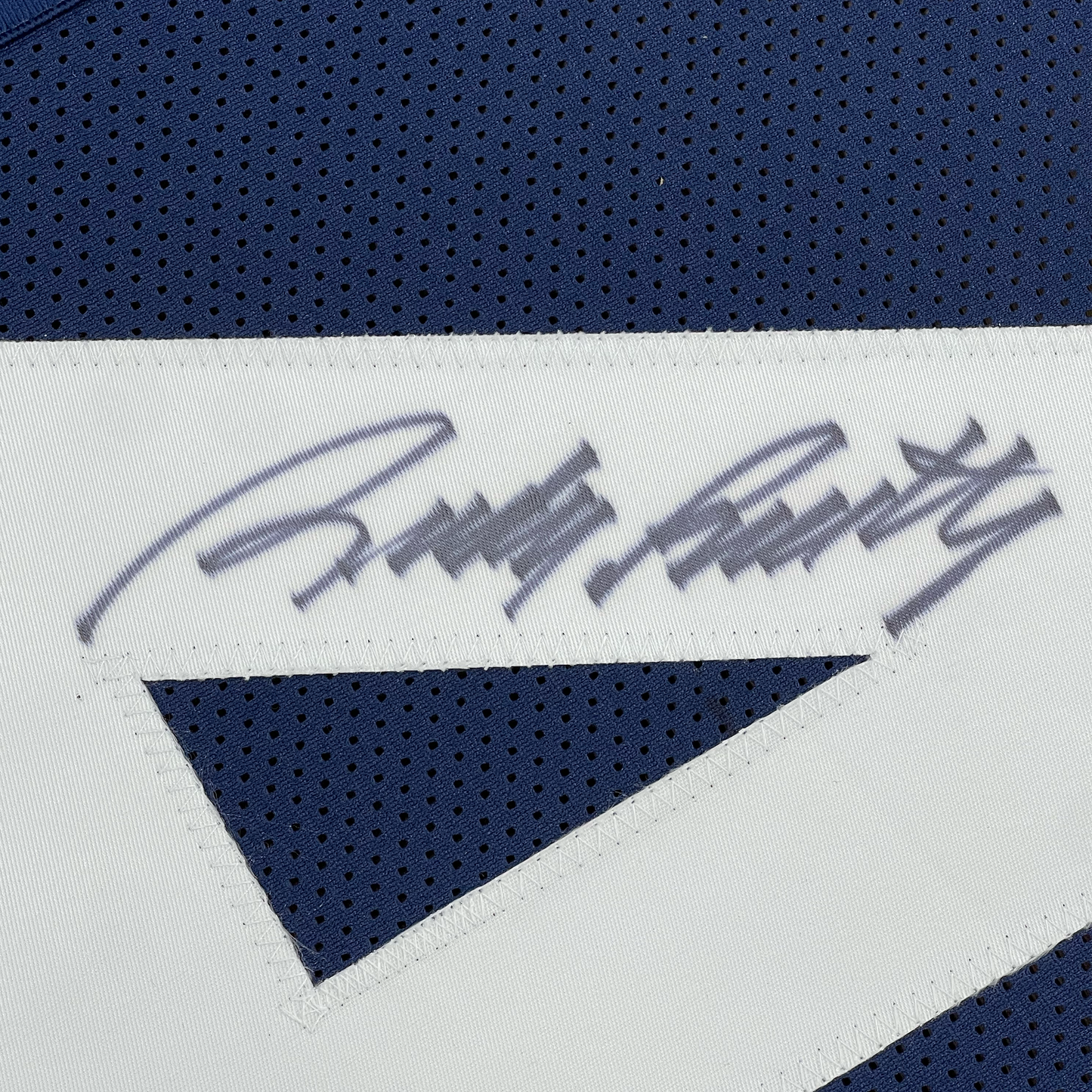 Framed Autographed/Signed Rudy Ruettiger 35x39 Notre Dame Blue College Football Jersey JSA COA