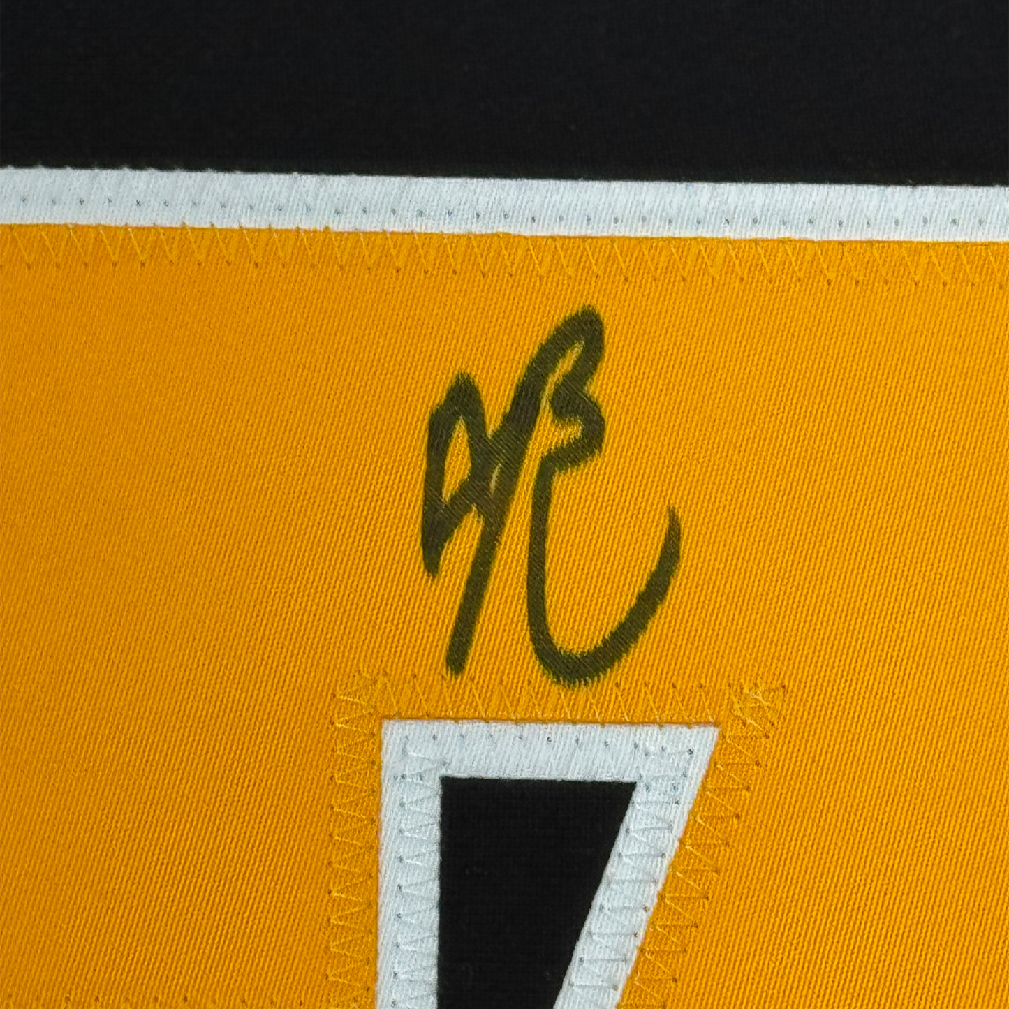 Framed Autographed/Signed Bryan Rust 35x39 Pittsburgh Black Hockey Jersey JSA COA