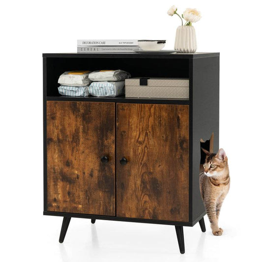 Rustic-Modern Cat Litter Cabinet with Extra Storage