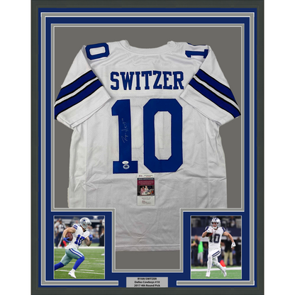 Framed Autographed/Signed Ryan Switzer 35x39 Dallas White Football Jersey JSA COA