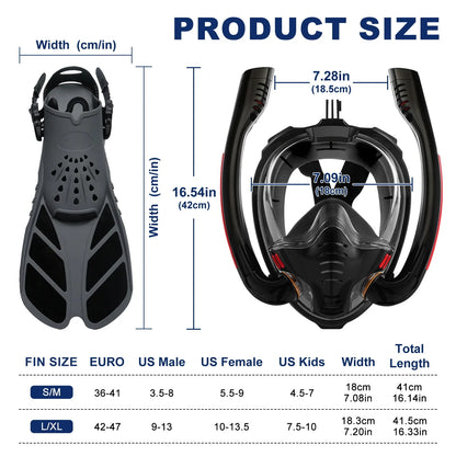 Snorkeling Mask Set, Adult Swimming Fins Set, Silicone Fins, Universal and Adjustable—Snorkeling Gear for a Summer of Fun
