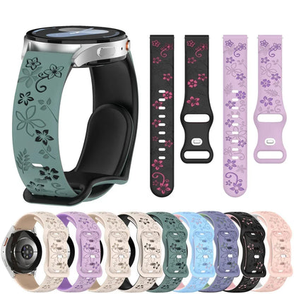 Samsung Galaxy Watch 7, 6, 5, 4 & FE Floral Engraved Silicone Band