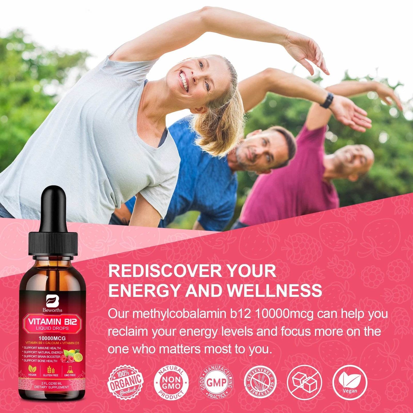 BEWORTHS Vitamin B12 Drops Energy Supplements Support Immune Health Protecting Cardiovascular Health Promote Digestion