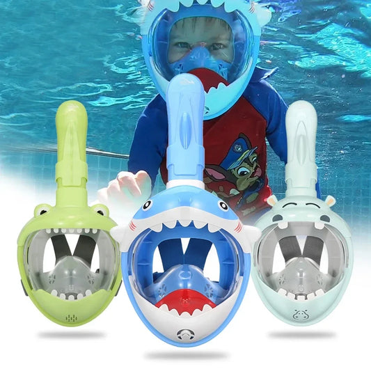 Children Cartoon Diving Mask Swimming Full Face Snorkeling Mask Boys Girls Underwater Scuba Anti Fog Snorkel Set Equipment Kids