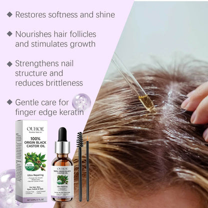 Black Castor Oil Essential Oil Makes Hair Smooth and Shiny. Multi-effect Care Essential Oil Suitable for Body Hair and Eyelashes