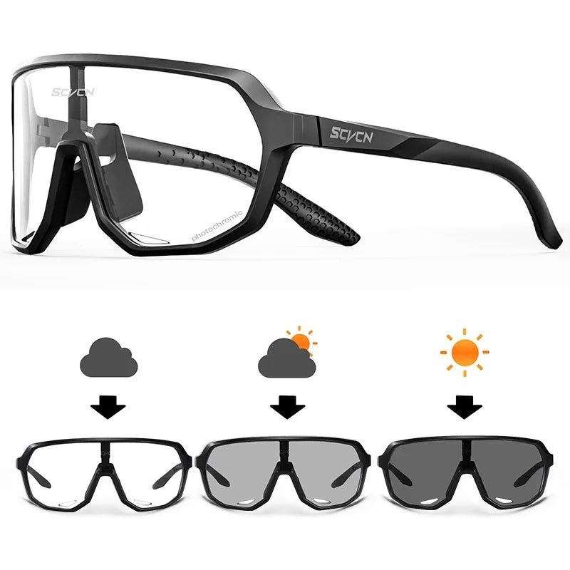 SCVCN Cycling Glasses UV400 Photochromic Sunglasses Men Sun Mountain Bike Road Bicycle Eyewear Sports Running MTB Cycle Gogg