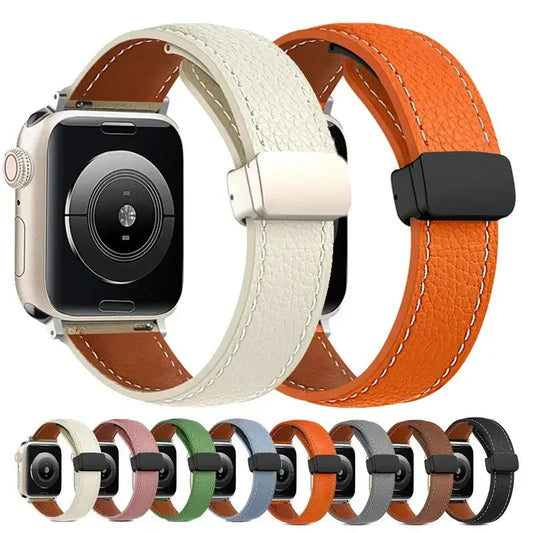 Stitched Leather Apple Watch Band with Folding Clasp