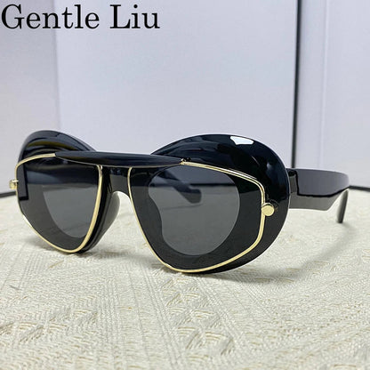 Sexy Cat Eye Punk Sunglasses Women 2026 Luxury Brand New Y2k Sports Double Frame Sun Glasses For Men Shield Eyewear Shades UV400