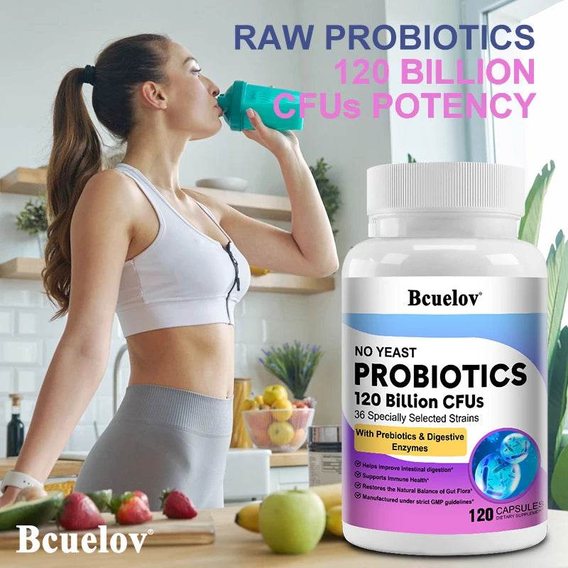 Bcuelov Probiotics 120 Billion CFU - 36 Strains with Prebiotics & Digestive Enzymes for Intestinal Digestion and Immune Support