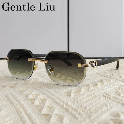 Vintage Square Rimless Sunglasses Men 2026 Luxury Brand Trendy Frameless Punk UV400 Eyewear Anti Blue Light Prescription Glasses