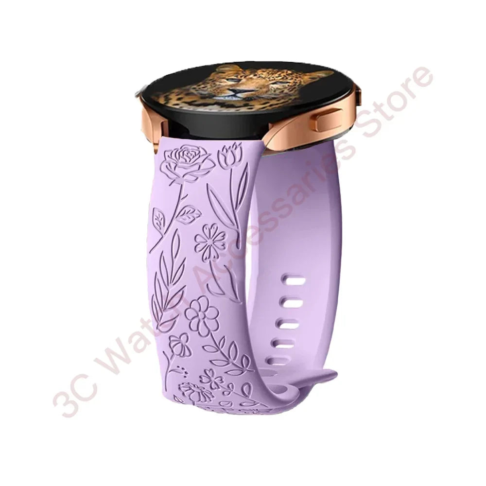 Samsung Galaxy Watch 7, 6, 5, 4 & FE Rose Engraved Silicone Band