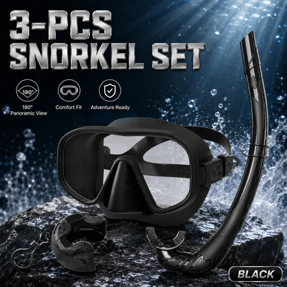 JSJM New 3PCS Snorkel Set Diving Mask Wet Snorkel Anti Fog Leak Proof Tempered Glass Wide View Silicone for Adults Men Women