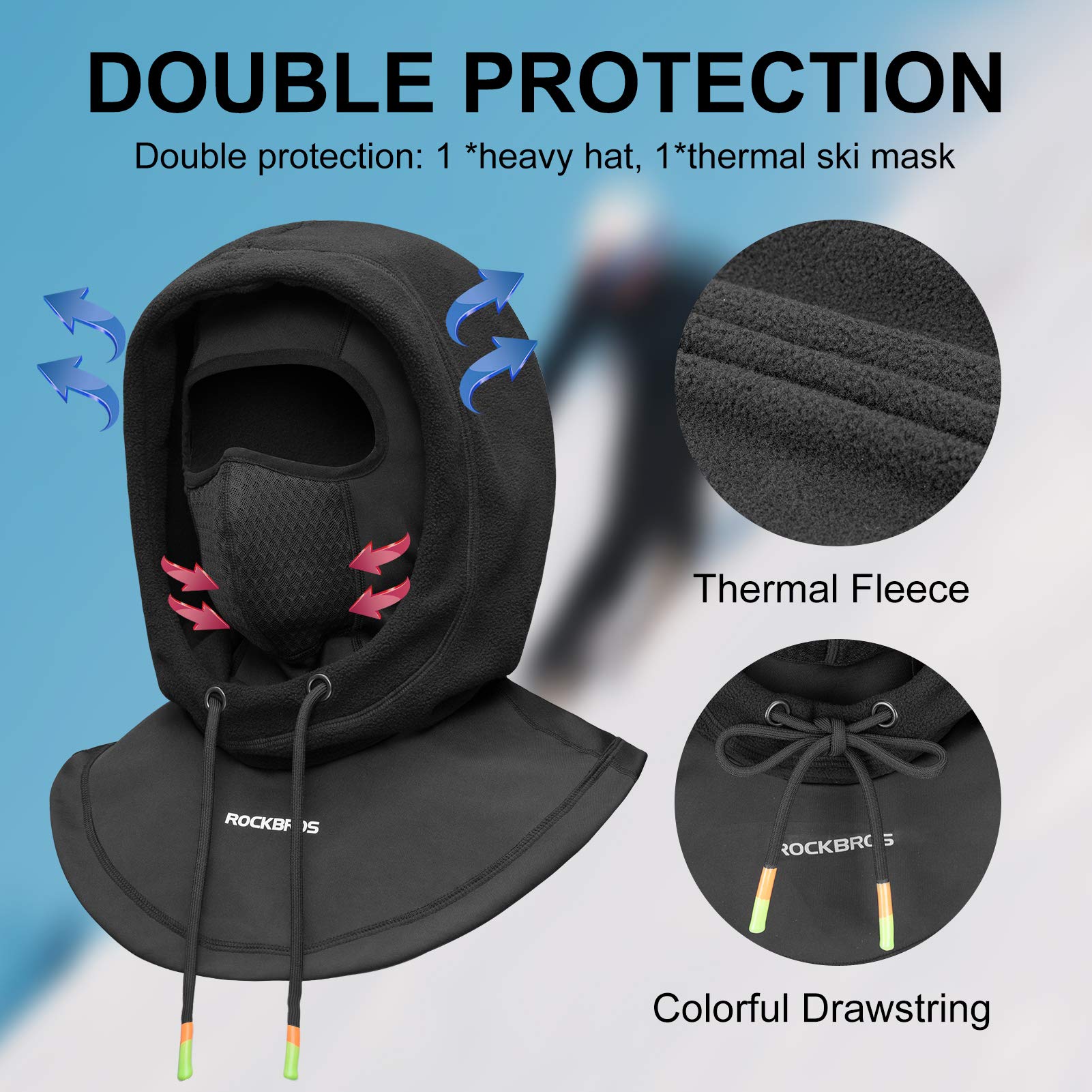 ROCKBROS Ski Balaclava Thermal Fleece Balaclava for Cold Weather Winter Men - Triathlete Store