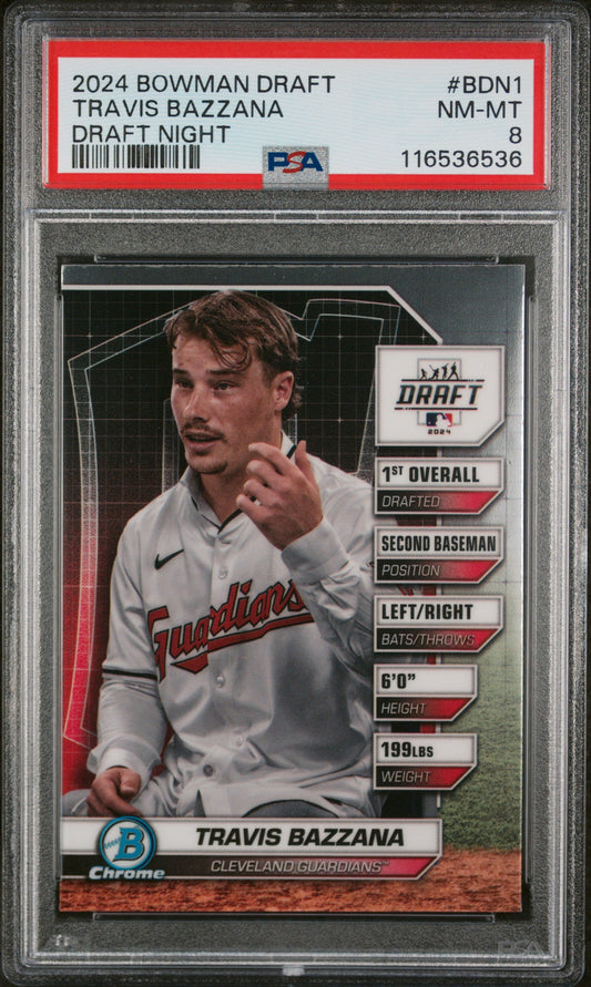 Graded 2024 Topps Bowman Draft Travis Bazzana #BDN1 Draft Night Rookie RC Baseball Card PSA 8 Near Mint