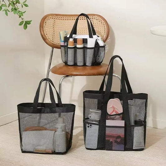 Mesh Portable Storage Bag Hanging Shower Toiletry Bag Bathroom Accessories Capacity for Beach,Swimming,Gym, Travel Essentials