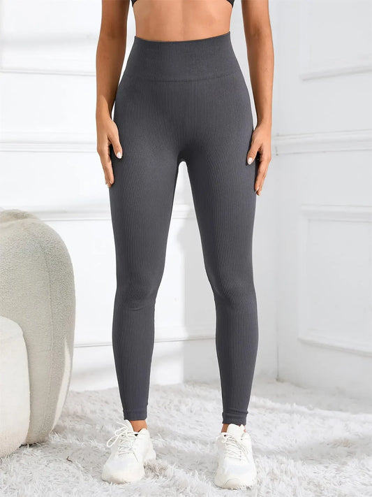 Seamless Ribbed High Waist Yoga Leggings - Gym & Athleisure