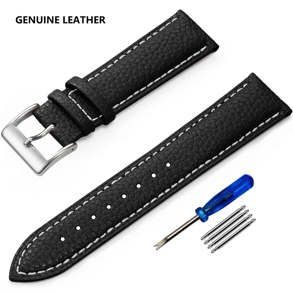 Samsung Galaxy Watch 7, 6, 5, 4 & FE Grained Leather Band, Spring Bars & Tool
