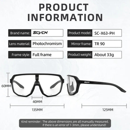 Scvcn Photochromic Sunglasses Cycle Glasses for Men Sun Mountain Bike Bicycle Cycling Eyewear Goggles Sports UV400 Polarized MTB